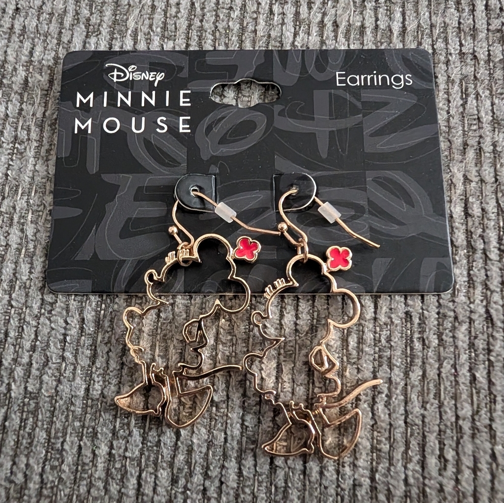 Neon Tuesday Disney Minnie Mouse Pierced Earrings Gold Tone Hook NWT